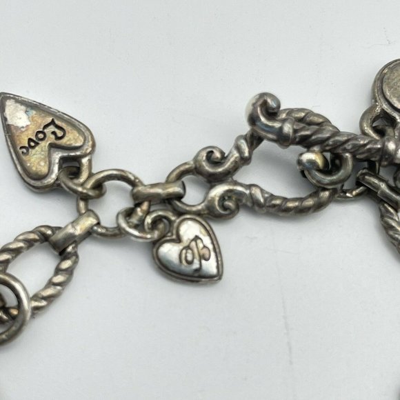 Enameled Heart Inspirational Charm Bracelet Silver Tone Toggle Closure - Picture 6 of 10